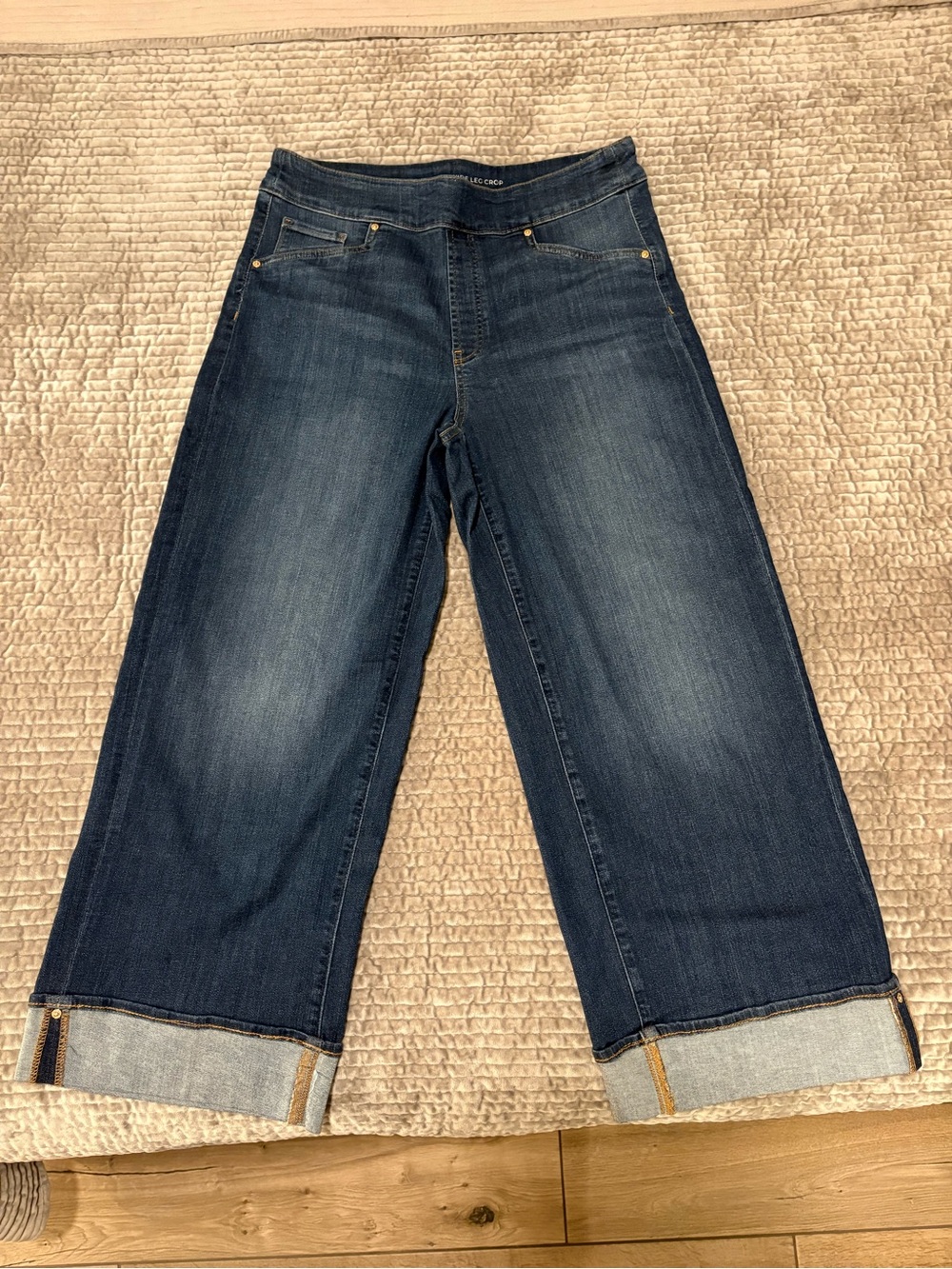 Chico's Dark Blue Wide-Leg Crop Jeans, 8